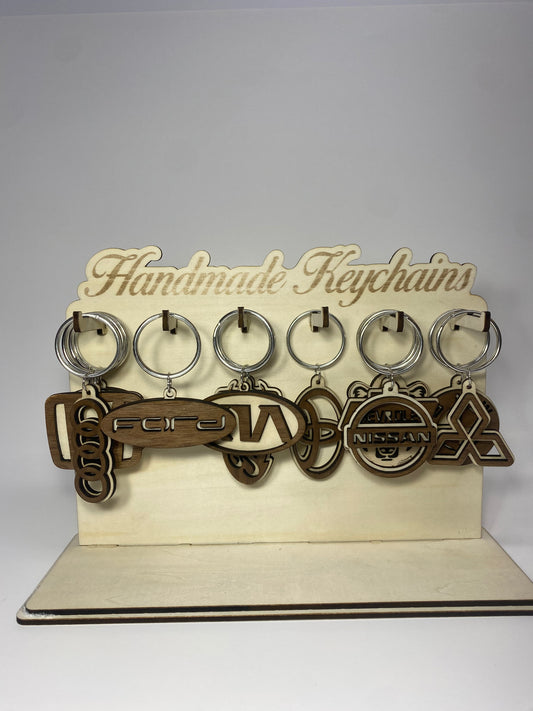 Layered Walnut & Basswood Car Logo Keychain